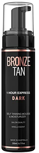Bronze Tan Mousse autobronzante hydratante foncée et tanneur sans soleil pour les tons de peau clairs à moyens parfumé à la vanille de qualité professionnelle parfumée (200 ml / 6,7 oz)