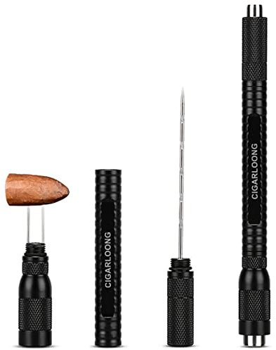 CIGARLOONG Zigarrenstanzer, 4-in-1, einziehbarer und ausschraubbarer Stanzer, scharfer Lochöffner (Farbe: Schwarz)