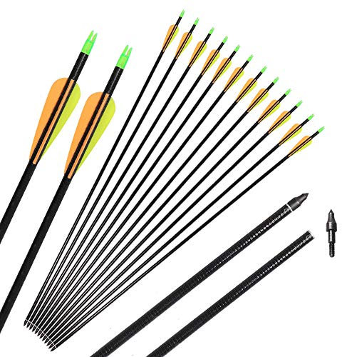 VOMI 12er Bogenschießen 32 Zoll Bogenpfeile Pfeile Fiberglaspfeil Ersatz Screw-In Jagdspitzen Sportbogen Turnier Zielschießen Zielübungen Pfeile Feder Anfänger, für Recurvebogen Outdoor Shooting Jagd