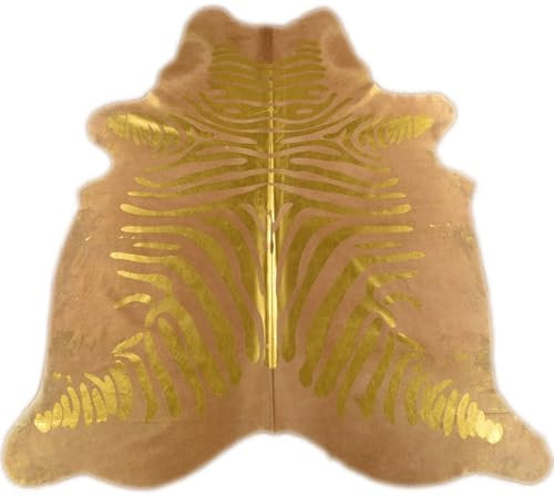 generisch Kuhfell Stierfell Teppich Zebra Gold Devore ca. 220 x 170 cm aus Brasilien mit Zebra Prägung Hellbraun Beige