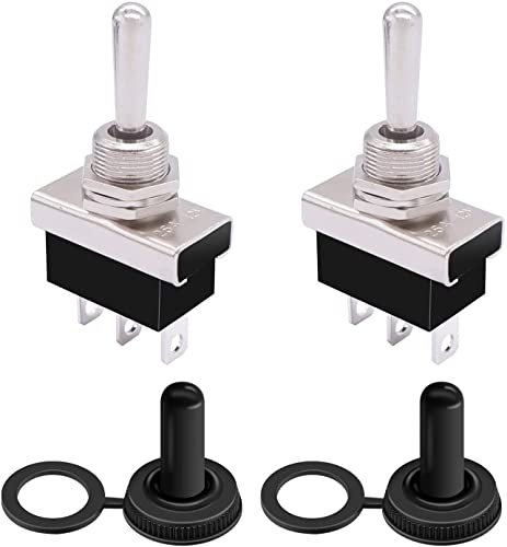 mxuteuk 2 interruptores de palanca momentáneos 12 V 25 A SPDT (ON)/OFF/(ON) 3 pines interruptor de 3 posiciones con cubierta impermeable para coche UK-KN3D-123