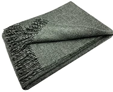 Alpenwolle Wolldecke 140x200cm Neuseeland 100% Wolle aus Neuseeland, Überwurf Plaid mit Fransen (Bronze Green)