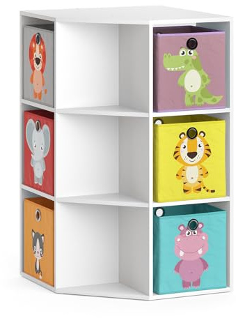 Vicco Kinderregal Luigi, Weiß, 64 x 107.8 cm | mit 6 Faltboxen opt.1, zur Aufbewahrung von Spielzeug und Büchern kombinierbar