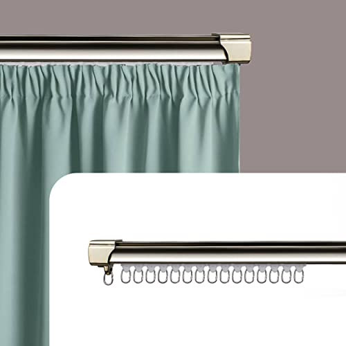 DALINA TEXTIL - Riel de Cortina Corredera de Alumino para Techo 120cm color Bronce con Ganchos de rueda y Kit de Montaje.