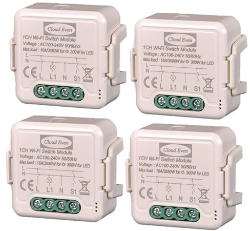 Interruptor WiFi Alexa, desviador wifi Smart Life Tuya App Temporizador Switch mini rele funciona en paralelo con interruptor de pared original, receptor de relé 2300 W 220 V