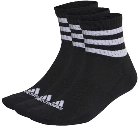 adidas Unisex adulto 3-Stripes Cushioned Sportswear Mid-Cut Socks 3 Pairs, Black / White, 10.5-12.5