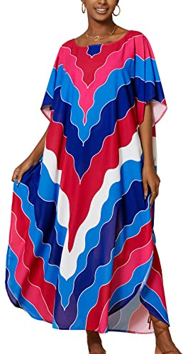 YouKD Lång kaftan för kvinnor, maxi, bohemisk klänning för stranden, täckande, rymlig, kimono, en storlek passar alla, loungewear, En Storlek