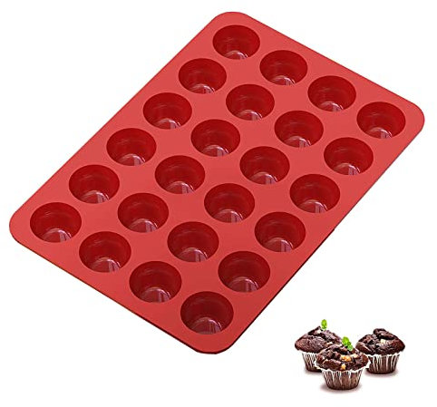 SILIVO Moldes Magdalenas Silicona Horno 24, Molde Mini Silicona Magdalenas, Antiadherente Moldes Silicona Para Magdalenas, Cupcake, Brownie(Ø 3,8 cm x 2,28 cm)