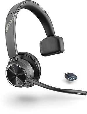 Poly - Voyager 4310UC Wireless Headset (Plantronics) - Single-Ear Headset with Boom Mic - Connect to PC/Mac Via USB-A Bluetooth Adapter, Cell Phone Via Bluetooth - Works with Teams, Zoom & More, negro