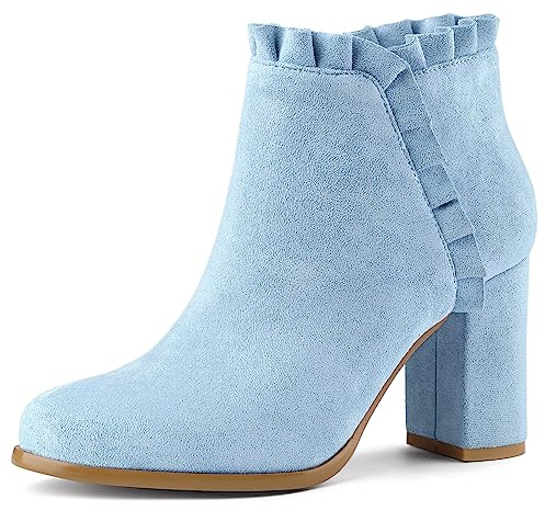 Allegra K Botines Tacón De Bloque con Volantes para Mujer Cielo Azul 39