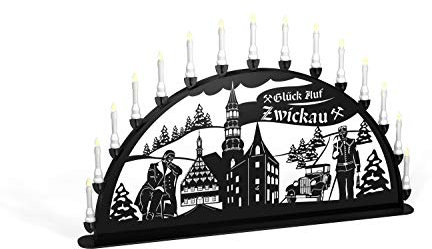 Außenschwibbogen Schwibbogen Lichterbogen 16 flammig/Metall - Motiv: Zwickau - Farbe: schwarz (1,5 Meter)