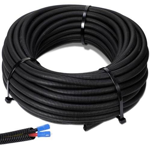 Sasylvia Split Wire Loom Cord Protector Tubing Split Wire Conduit Wire Protector Tubing Convoluted Cable Tube Black Flexible Electrical Wire Cover Protective Split Cable Sleeves (3/8 x 500 ft)