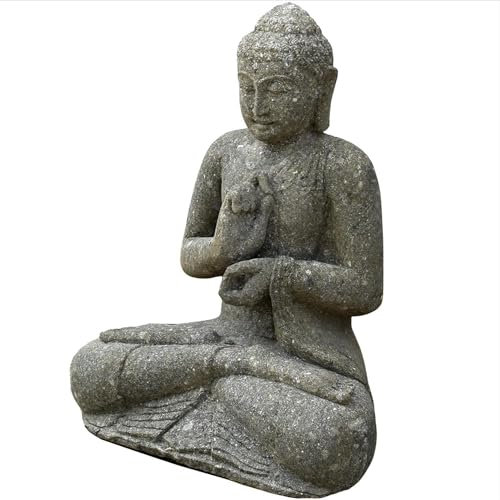Teako Design Stonox Naturstein Skulptur Sitzender Buddha Nadiad, Gartendekoration für draußen, Mystische Figuren, Spirituelle Atmosphäre, Frostbeständige Statuen,