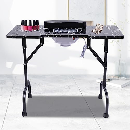 KEESUNG Maniküre Tisch, Tragbare Maniküretisch Faltbar Nageltisch Maniküre Schreibtisch Nageltisch Beweglich Maniküre Tisch für Schönheitssalons, mit Staubkollektor Fan, Rollen, Kissen