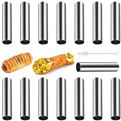 Cannoli Tube, 15 Pcs Cannoli Form Tubes, Croissant Mold Non-Stick Cream Horn Cones Stainless Steel Big Screw Croissant Mould for Baking Danish Pastry Pancake Crisps