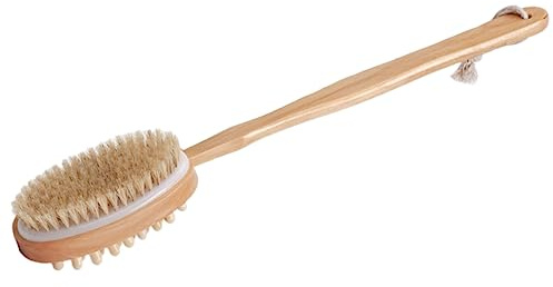 Holz Badebürste mit Langem Griff, Doppelseitige Körperreinigung | Beige, Leicht zu Greifen und Kontrollieren, für Langfristige Nutzung, Sanfte Hautmassage Beim Baden