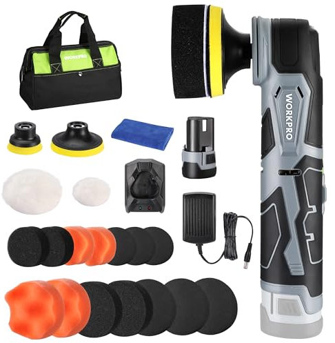 WORKPRO Cordless Car Polisher, 12V Mini Buffer Polisher Kit with 5 Variable Speed Up to 3000RPM, Mini Car Detailing Polisher for Detailed Polishing, Sanding and Waxing, Buffer & Sander Machine Kit