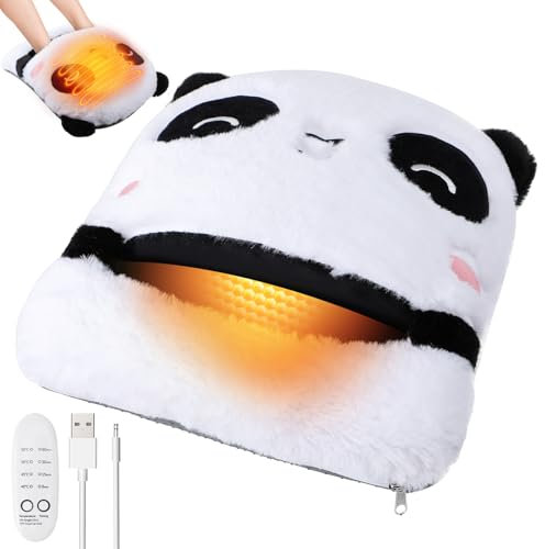 Aceshop Electric Heated Foot Warmers, Cute Panda Electric Foot Warmer with 4 Levels Temp & 4 Timers Fast Heating Foot Warmer Pad Washable Feet Warmer Anti-Slip Detachable Heated Shoes for Men & Women