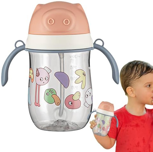 Sollee Tazza con cannuccia trasparente per bambini, 280 ml, design doppia tenuta, per viaggi, campeggio, auto, picnic, casa