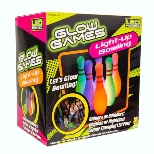Glow Games, Glow in the dark bowling set with LED lights, 92592, Light up toys, for ages 5+ years.