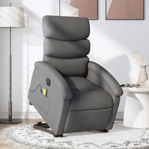 Homgoday Elektrischer Massagesessel mit Aufstehhilfe, Fernsehsessel Relaxsessel mit Liegefunktion, Seniorensessel Aufstehsessel Ruhesessel TV Sessel für Wohnzimmer Dunkelgrau Stoff