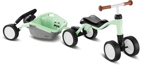 PUKY WUTSCH TRAILY Bundle | Sicheres Laufrad für Kleinkinder ab 1,5 Jahren | Rutschfahrzeug mit Lauflernwagen TRAILY | Pendelachse verhindert EIN Kippen | Leise Float-Laufräder | Pastellgrün