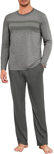 Marvmys Pijamas Hombre Invierno Largo Conjunto Algodón Manga Larga Tops Pijama Pantalones con Bolsillo S-3XL
