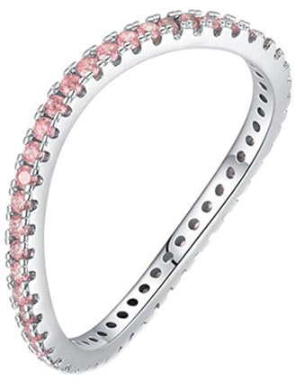 Whoiy Verlobungsring Damen Weißgold mit Rosa Saphir, Hochzeit Ringe 14k Echt Gold 585 Eheringe Ewigkeit für Frauen Gr. 52 (16.6)