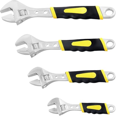 MAHIONG 4 PCS Adjustable Spanners, 4 Size Adjustable Wrench Set, 6 8 10 12 Carbon Steel Spanners with Soft Grip Handle for Home, Garage, Workshop
