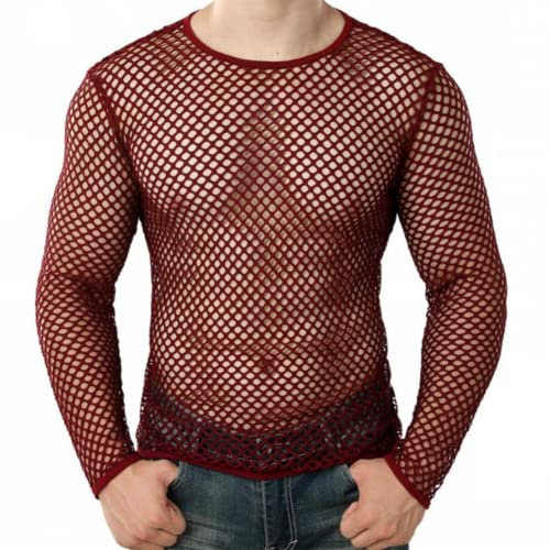 Camiseta sin Mangas de Rejilla para Hombres Transparente Ropa Club (Size:XL,Color:Rojo)