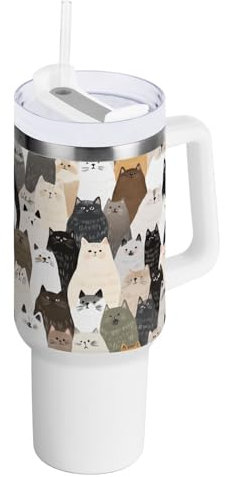 Aesthetic Ragdoll Cats - Vaso Coldee al vacío blanco, tapa a prueba de fugas y pajilla, botella de agua corriente, reutilizable, portátil, regalo para mujeres y hombres