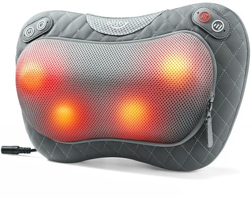 ALLJOY Coussin Massant Chauffrant, Massage Dos Shiatsu avec 4 Nœuds, Appareil de Massage pour Nuque, Cou, Cervical, 3 Vitesses Réglable, Housse Amovible, Cadeau pour Femme, Homme