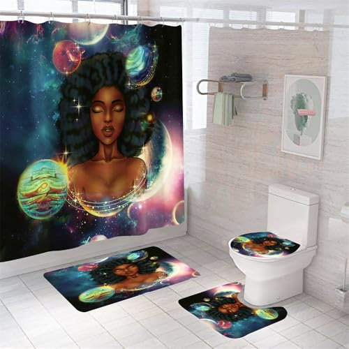 Badezimmerteppich Frau Badteppich rutschfest Waschbar Badgarnitur 4 Teilig – Badematte Set Mit Wc-Vorleger Und Badematte,Teppich Badezimmer Für Sicherheit Und Komfort Im Bad 45X75Cm