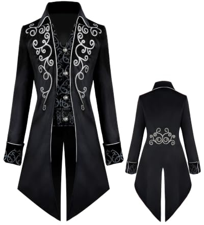 Medieval Steampunk Men Tailcoat Jacket,Victorian Retro Coat for Halloween | Renaissance Gothic Tailcoat, Breathable Fabric, Lightweight, And Featuring Exquisite Embroidery, Perfect for Carnival Party