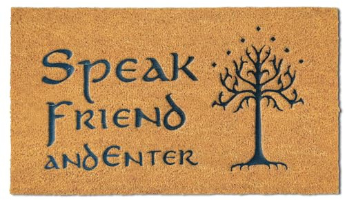 Coir Door Mat Outside Entrance,Speak Friend and Enter Funny Doormat,Embroidered Welcome Floor Front Door mat with Heavy Duty Backing,Indoor Outdoor Rubber Rug Patio Halloween Home Decor 30*18 In