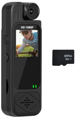 Dxoniislh 1080P Fotocamera HD con Scheda TF da 64GB, Videoregistratore Digitale A Visione Notturna Infrarossa, Videocamera da Corpo