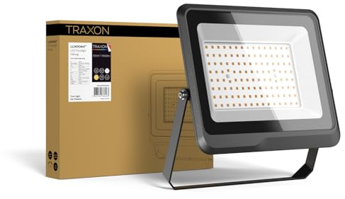 TRAXON LUXPOINT® Floodlight LED - Foco Proyector Negro exterior 100W 4000K 110Lm/W, Aluminio Protección IK08 Resistente Agua IP65 (Luz neutra 4000K 100W | Negro)