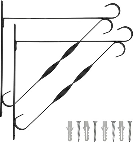 SwiftPick Home 10 Inch (24.5cm) Black Hanging Basket Bracket 2-Pack, Strong Metal Hanging Bracket for Baskets, Lanterns, Lights, Bird Feeders