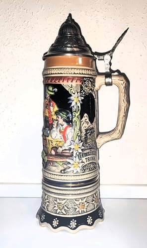 Rahm Sammelkrug/Bierkrug mit Zinndeckel/Steinkrug/Jagdkrug/Höhe ca. 30 cm