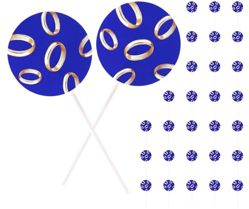 30stk Blau Gold Torten Deko, Blaue Cartoon Tortendeko mit Goldenem Ringdruck für DIY Geburtstagstorte Cupcake Weiches Dessert Essen Dekoration