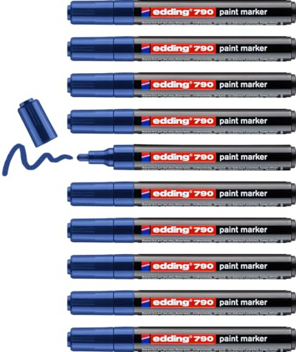 edding 790 Lackmarker – blau – 10 Stifte – Rundspitze 2-3 mm – Lackmarker zum Markieren und Beschriften von Metall, Glas, Stein oder Kunststoff – hochdeckend, permanent, wischfest