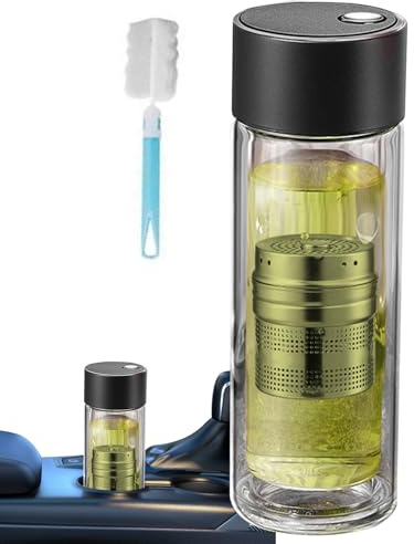 Botella de Vidrio para Té - Taza de Té con Filtro 400ml,Vaso De Doble Capa Resistente A Altas Temperaturas Con Tapa Magnética Para Deporte Gimnasio Viajes Coche Escuela Picnic Casa Hidratación