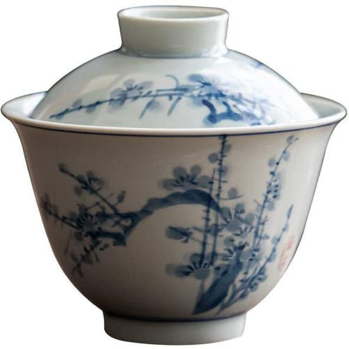 Cuenco de té tradicional chino, 160 ml, antiguo, pintado a mano, de porcelana azul y blanca, juego de té Gaiwan, sopera de Kung Fu