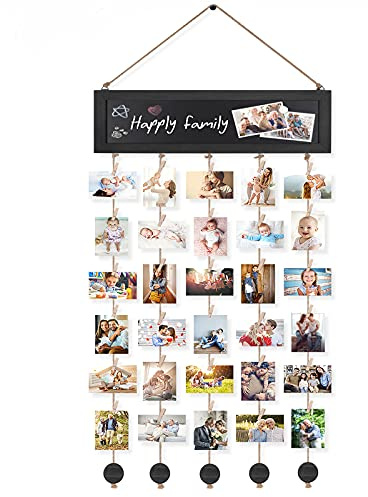 VINCOURNA Fotovorhang mit 30 Holzklammern klein (Schwarz) | DIY Fotowand Fotogirlande &Bilderrahmen Collage Fotoseil Fotoleine Fotokette Bilderrahmen mit Klammern und Leine oder Schnur