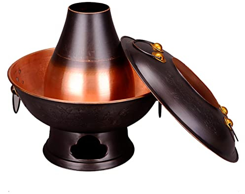 Pot Vintage Shabu,Charcoal Hot Pot with Chimney, Vintage Copper Shabu Shabu Pot Hotpot Cooker Chinese Cookware Pan for Home Party Restaurant,40cm