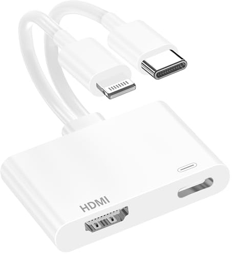 BAOYUANDA Adaptateur HDMI USB-C Lightning 2 en 1 - Adaptateur AV numérique 4K - Câble d'écran de synchronisation avec port de charge rapide Plug & Play pour iPhone 15 16 14 13 12 11 iPad sur HDTV