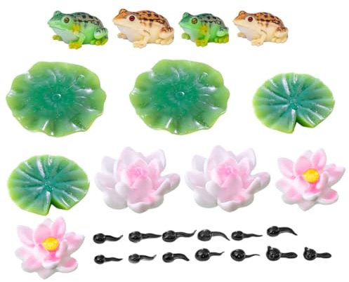 Gogogmee Figurines Mini Grenouilles et Têtards pour Jardin DIY Décor Micro Paysage avec Nénuphars et Fleurs Accessoires Artisanaux sans Entretien pour Aquarium et Bonsai
