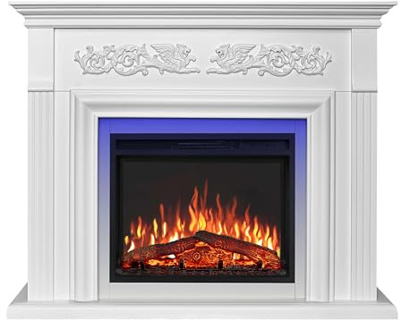 ArtiFlame Monferrato AF24 Elektrischer Kamin – Weiß, Mit LED‑Beleuchtung, Realistischer 3D‑Flammeffekt, Heizfunktion bis 30 m², Modernes Design