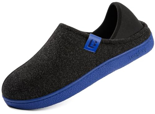 LongBay Mens Slippers Memory Foam Slip On House Shoes Men, Black/Blue 9 UK