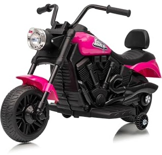Moto électrique pour Enfant, avec 2 Roues stabilisatrices, Jouet pour Enfants, avec Batterie 6 V, 4.5 Ah, Musique et phares, Voiture à pédale, pour Enfants de 3 à 6 Ans, 79 x 40 x 46 cm (Rose-Rose)